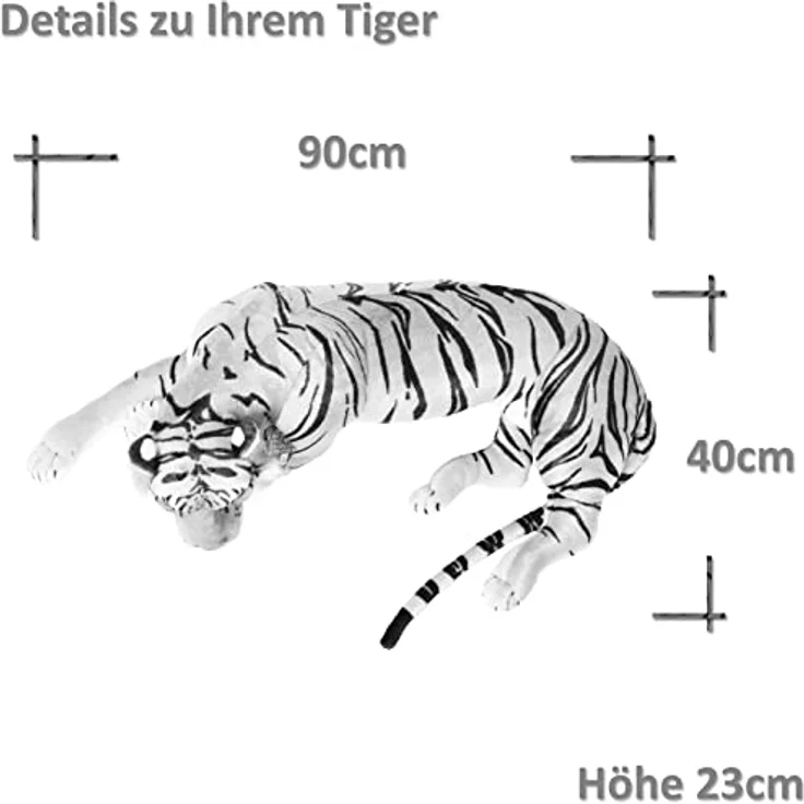 TE-Trend XXL Plüschtier Tiger Kuscheltier Stofftiger lebensecht 90 cm weiß schwarz getigert – Bild 4