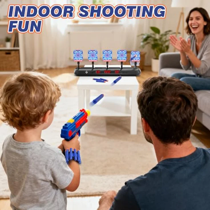Lehoo Castle Nerf Zielscheibe, 5 Ziele Nerf Zielscheibe Elektrisch mit Licht und Sounds, Auto-Reset Elektro-Schießscheiben mit Foam Darts Pfeile, Geschenk für Jungen – Bild 6