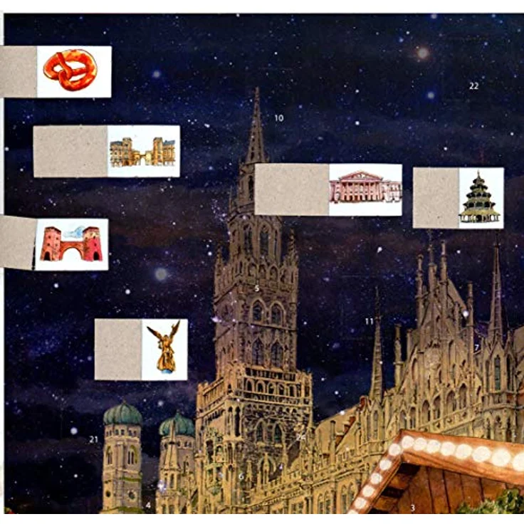 Richard Sellmer Verlag Adventskalender "München Rathaus", nostalgischer Weihnachtskalender aus Papier mit 24 Bildern und Glitzer, ca. 26,5 x 35,5 cm, Made in Germany – Bild 2