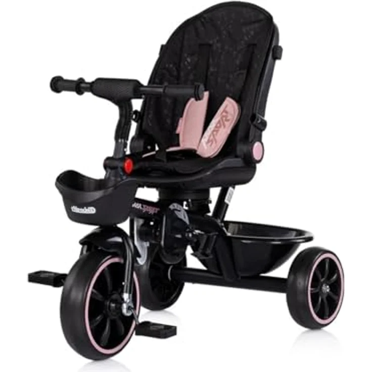 Chipolino Tricycle Max Sport 2 in 1, Dreirad mit 360° drehbarem Sitz, Becherhalter und klappbarem Verdeck, rosa schwarz – Bild 4
