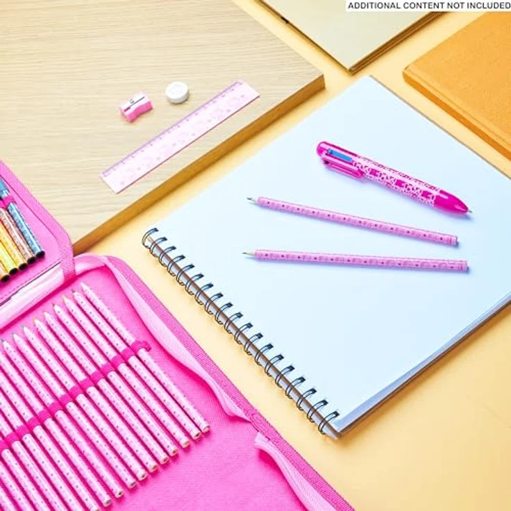 Hello Kitty Federmäppchen, gefüllt mit Buntstiften, Filzstiften und Zubehör, rosa, ideal für Schule und kreative Projekte – Bild 3