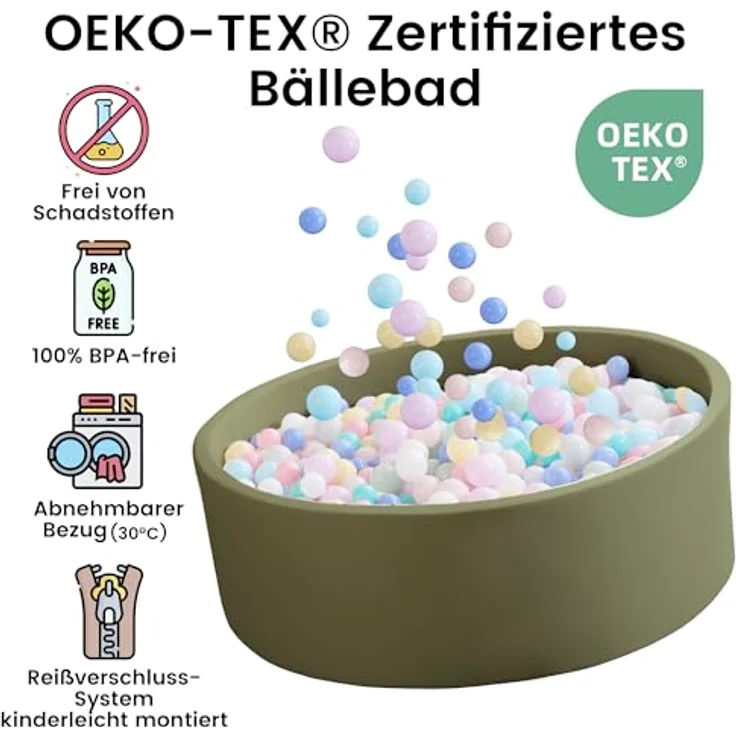 Zedachica Bällebad Baby 120Cm, Rundes Schaumstoff Bällebad in Salbei Grün, für Kinder ab 1 Jahr, Innen- und Außenbereich, ohne Bälle – Bild 5