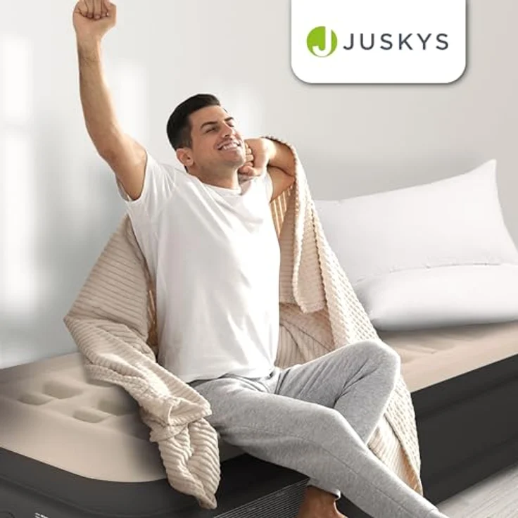 Juskys Luftmatratze Sapri, Einzel-Luftbett, selbstaufblasend, wasserdicht, inkl. Pumpe, Tasche, Grau, Anthrazit – Bild 8
