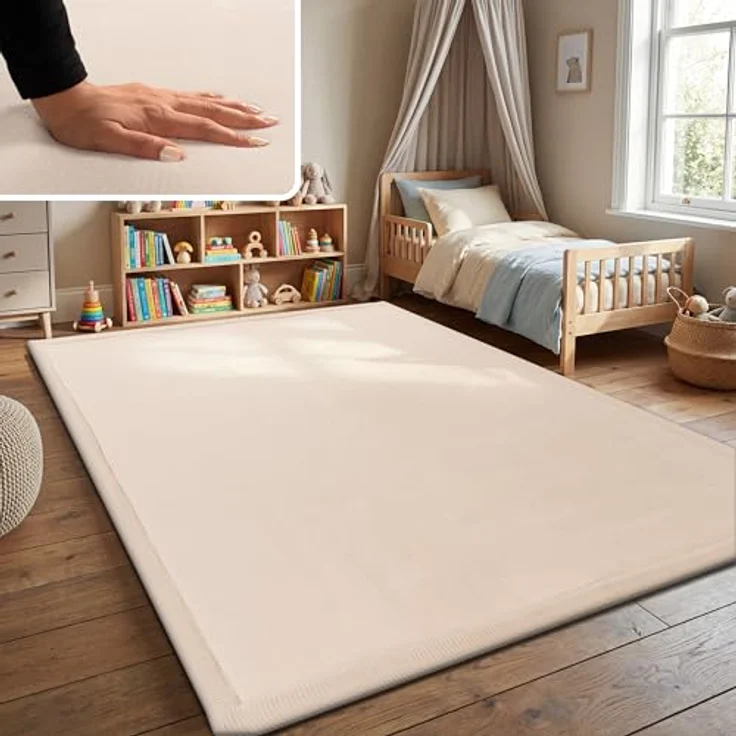 Paco Home Teppich Kinderzimmer, 160x220 cm, Creme, weich und rutschfest, geeignet für Fußbodenheizung – Bild 1