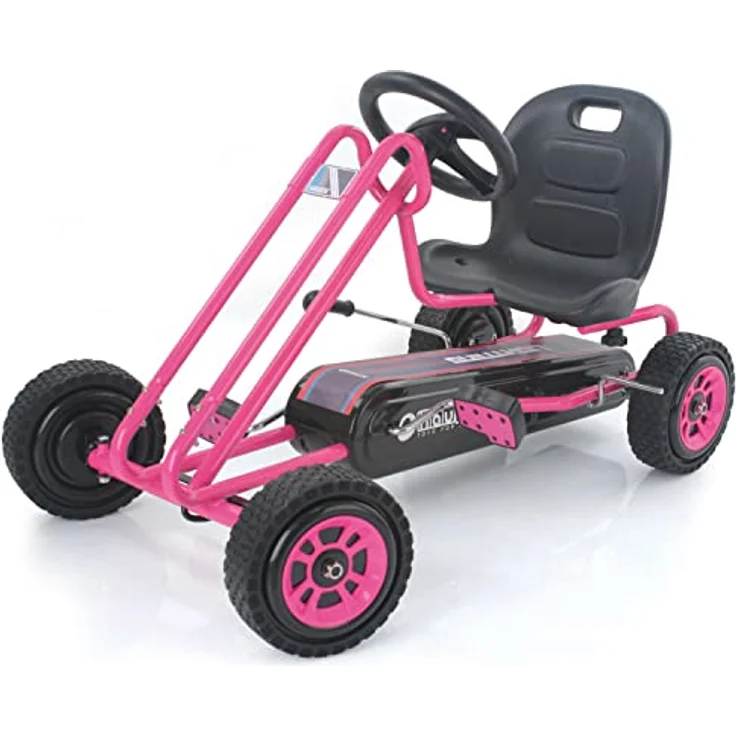 Hauck GoKart Lightning, Tretfahrzeug für Kinder von 4-8 Jahren, pink, verstellbarer Schalensitz, luftgefüllte Reifen, Handbremse – Bild 1