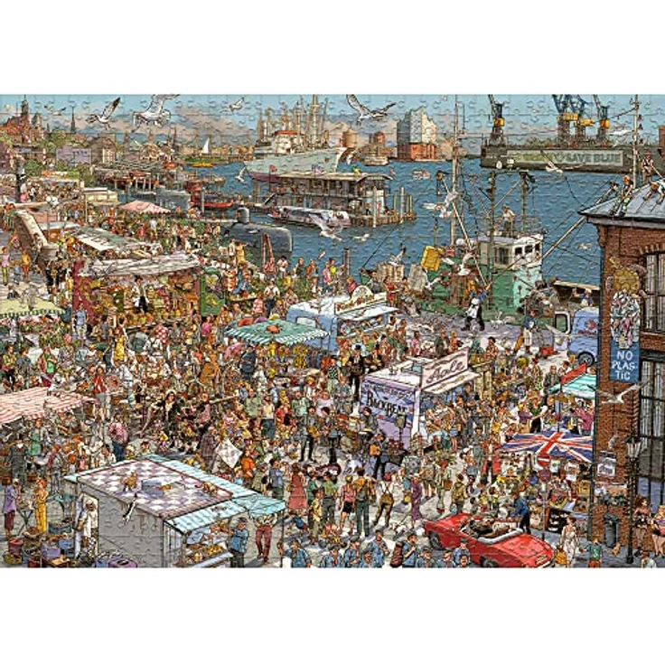 Heye Fresh Fish! Puzzle 2000 Teile, Karton mit detailreichem Hafenmotiv, Silver – Bild 2