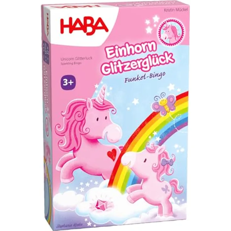 Sonstige Verlage Einhorn Glitzerglück Funkelbingo, Brettspiel mit Bildern von Einhornfreunden und Wolkenkristallen