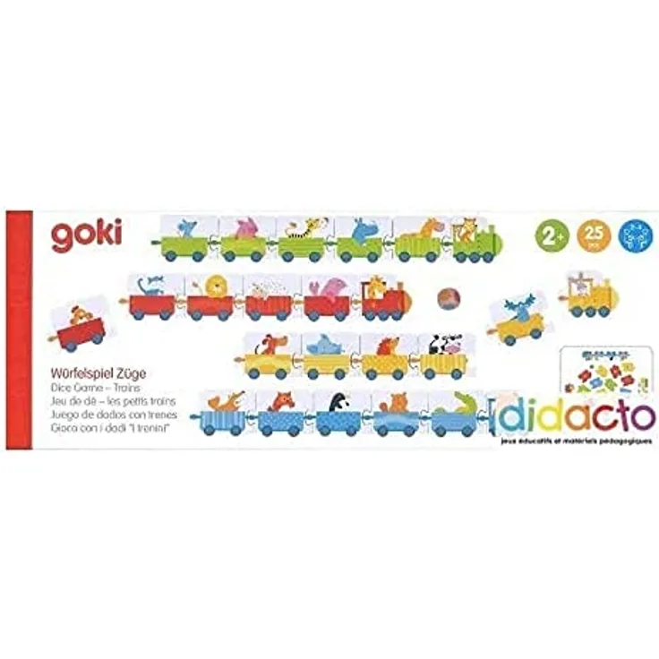 goki 56759 Würfelspiel Züge, 25-teiliges Holzspiel, 67 x 9,5 x 0,3 cm