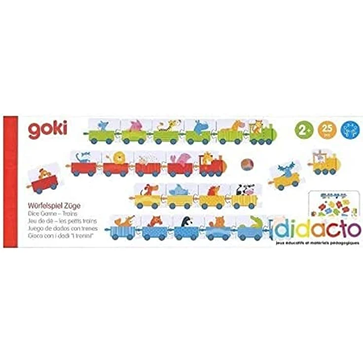 goki 56759 Würfelspiel Züge, 25-teiliges Holzspiel, 67 x 9,5 x 0,3 cm