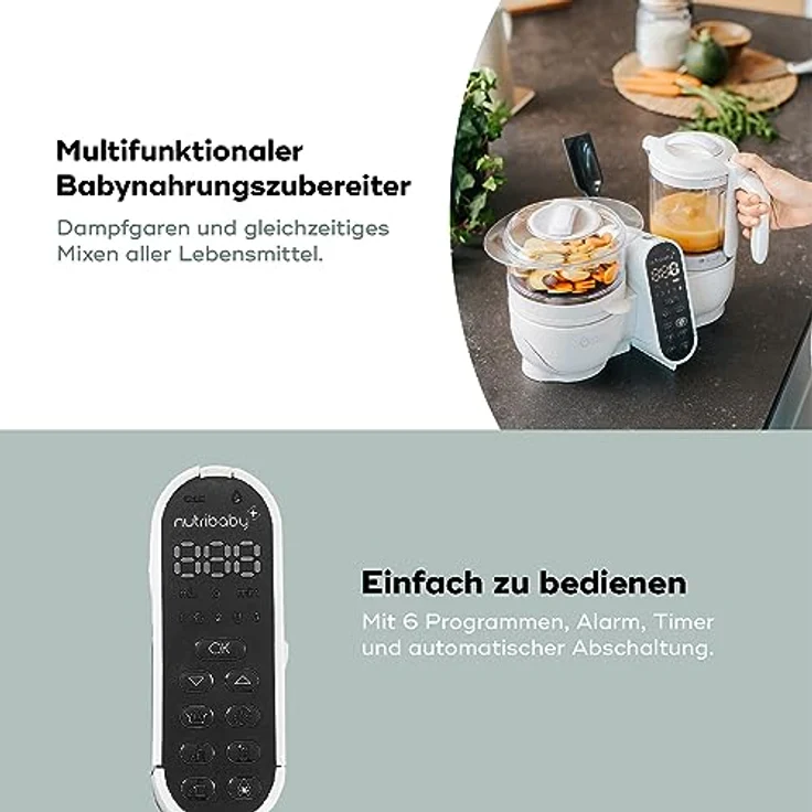 Babymoov Nutribaby Plus, Babynahrungszubereiter mit Dampfgaren, Mixen, Sterilisieren, Aufwärmen & Auftauen, 2200 ml, Mineral Beige – Bild 4