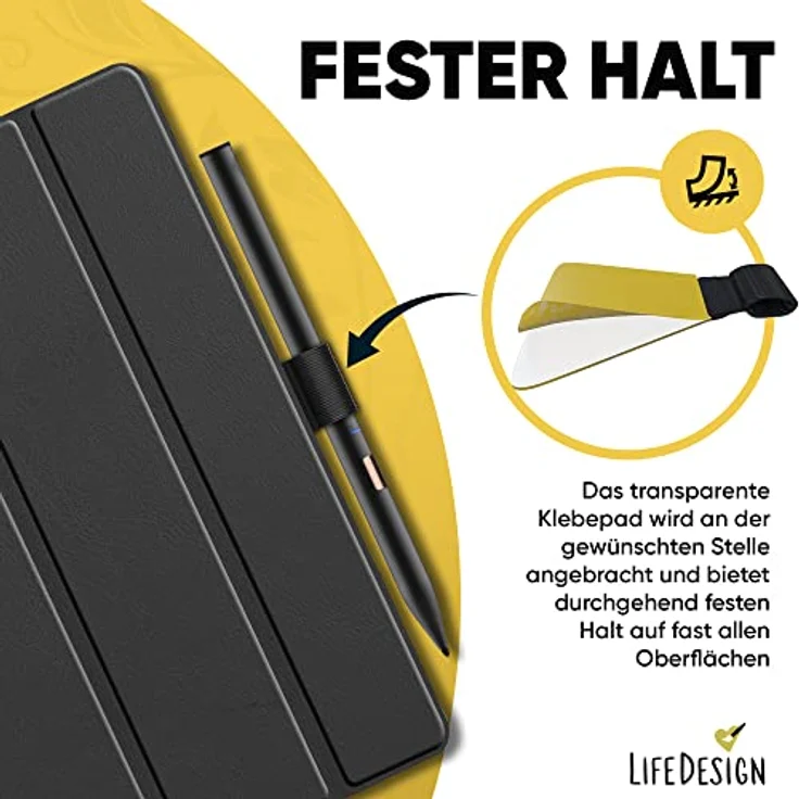 LifeDesign Stifthalter, Stiftschlaufe, selbstklebend für Notizbuch, Kalender, Klemmbrett, schwarz, transparentes Pad, 3 Stück – Bild 5