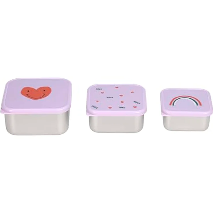 Lässig 3-tlg. Edelstahl-Snackboxen-Set Happy Rascals Heart, langlebig und stapelbar, Lavender – Bild 2