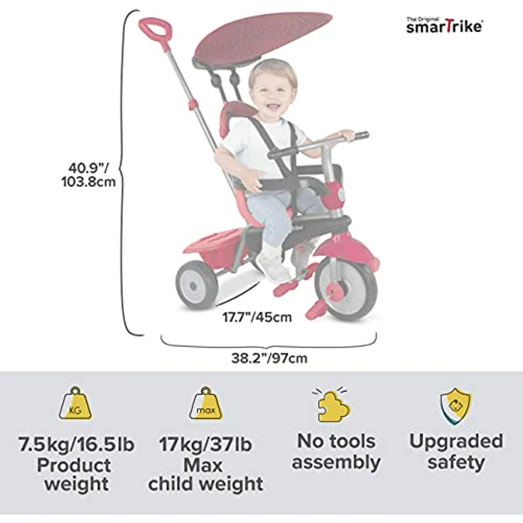 smarTrike® Zoom Dreirad für Kinder rot, Mitwachsfunktion, Touch Steering Technologie – Bild 5