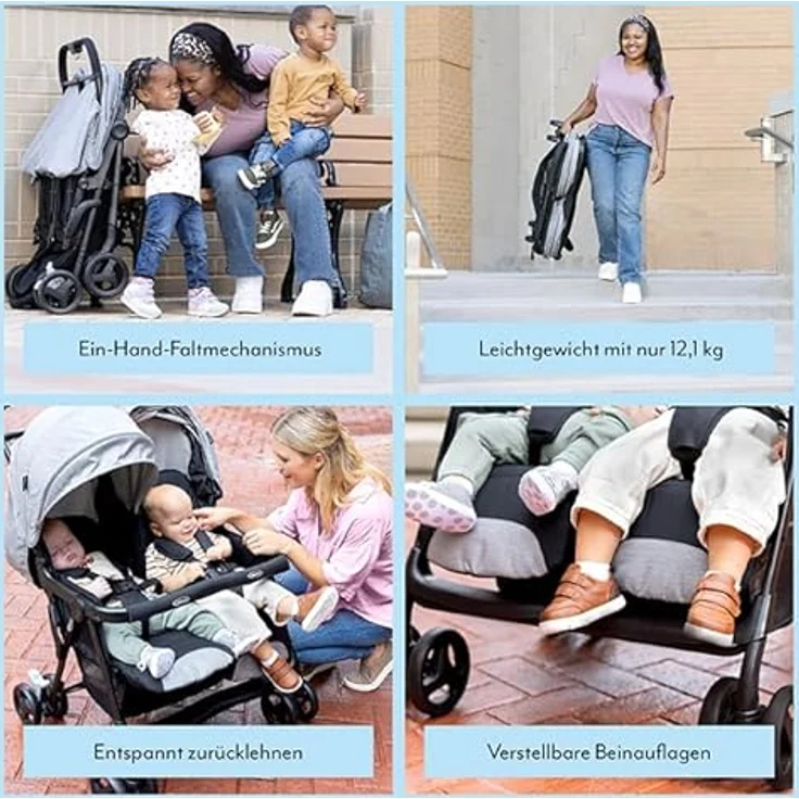 Graco Geschwisterwagen DuoRider - Steeple Gray, Zwillingswagen 12,1 kg mit Liegeposition und Regenschutz – Bild 4