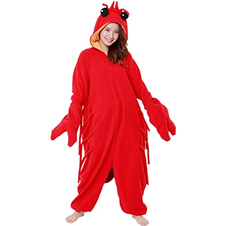 SAZAC Hummer Onesie Kigurumi Einteiler Kostüm Jumpsuit | für Kinder und Erwachsene | One Size Fits All (155 – 180 cm) | Polyester-Fleece-Stoff | mit warmer Kapuze - Rot – Bild 4