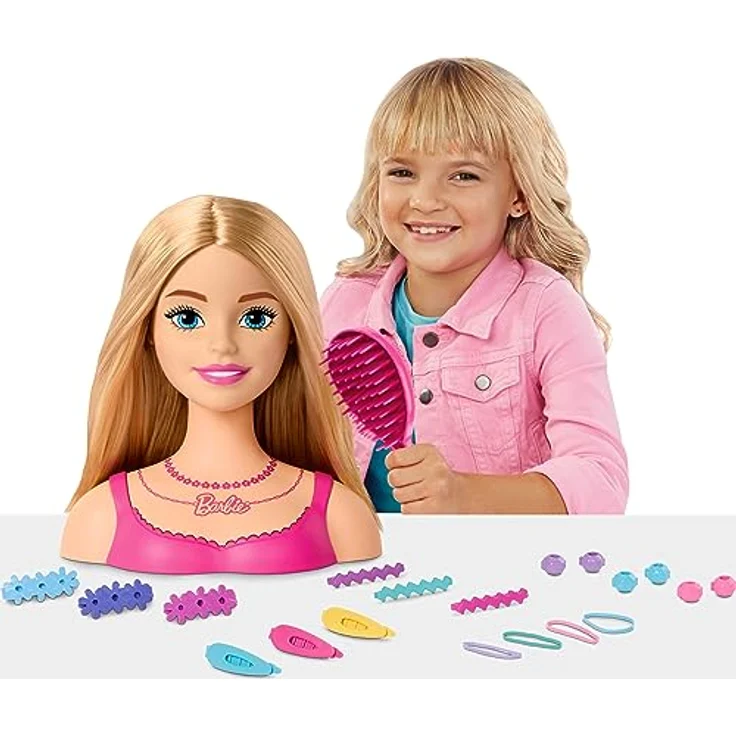 Barbie Deluxe Styling-Kopf, blonde Anziehpuppe mit 19 Accessoires und Haarbürste, HMD88 – Bild 2