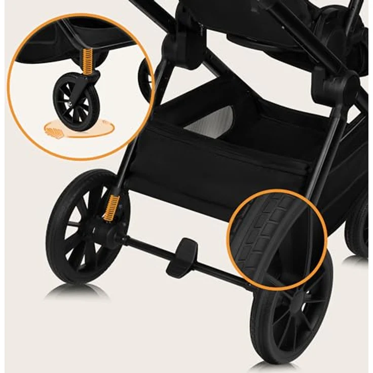 Lionelo Layla 3-in-1, Kinderwagen in Black Onyx mit Babywanne, Autohalterung und Adac-zertifiziertem Kindersitz – Bild 6