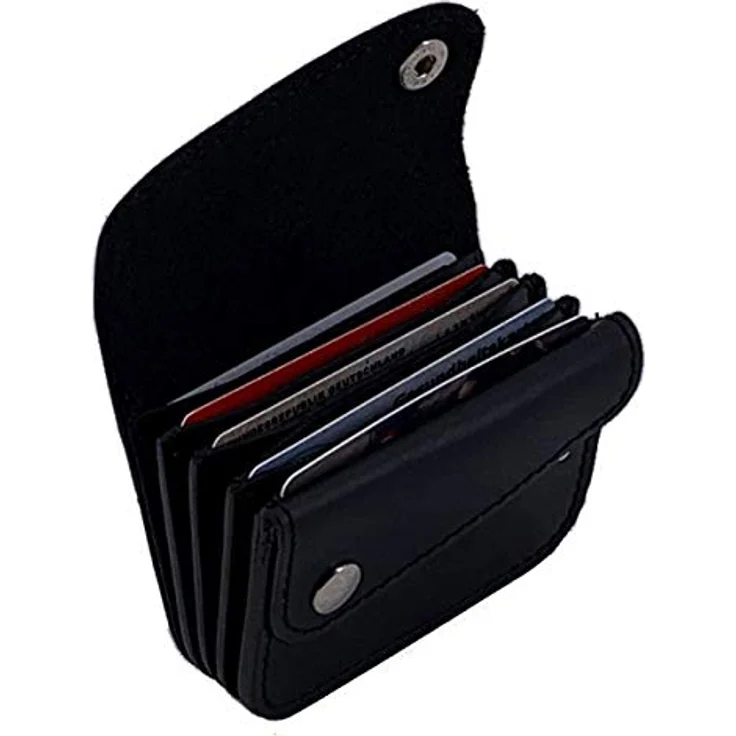 MIKA 28058701 - Mini Geldbörse aus Echt Leder/Sattelleder, Portemonnaie im Querformat, Geldbeutel mit 6 Einsteckfächer für Kreditkarten und Gürtelschlaufe, Brieftasche in schwarz, ca. 10 x 3 x 7 cm – Bild 2