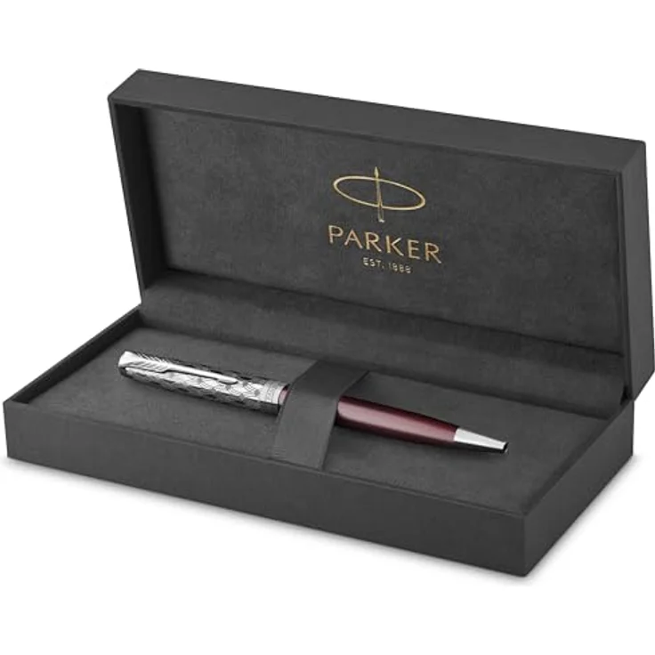 Parker Sonnet Premium Kugelschreiber, Edelstahl mit rotem Finish, M-Mine – Bild 1