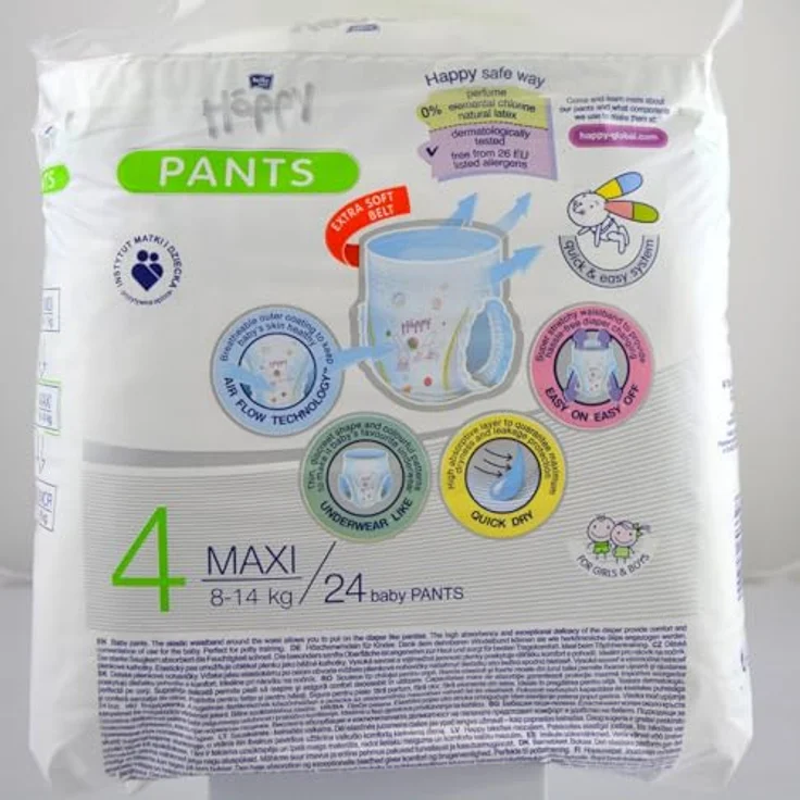 Bella Baby Happy Pants Size 4 Maxi, Einweg-Windelhöschen für Kinder, 8-14 kg, 24 Stück, atmungsaktiv, schnelle Absorption, dermatologisch getestet – Bild 3