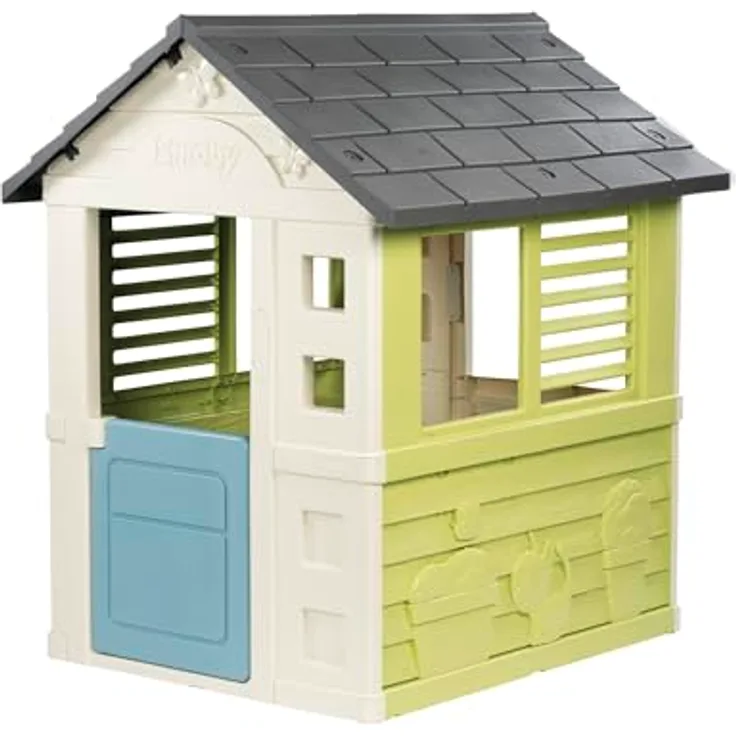 Smoby Jolie Spielhaus, wetterfestes Gartenhaus aus 50% Recyclingmaterial, 98x110x127 cm, mit Fenstern für Kinder ab 2 Jahren