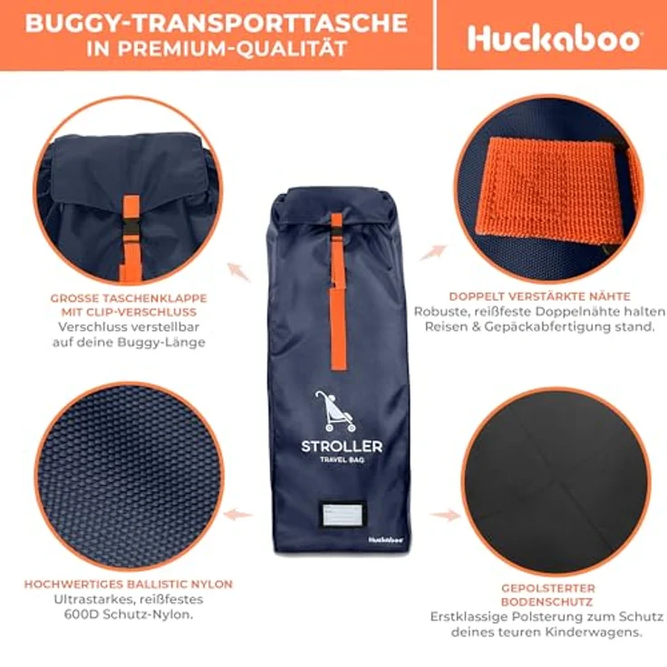 Huckaboo Buggy-Transporttasche, Robuste Reisetasche für Klapp- und Schirmbuggys, Dunkelblau, wasserabweisendes Nylon, gepolsterter Boden – Bild 5