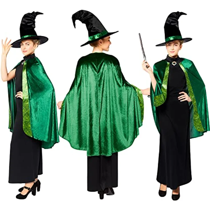 Amscan - Erwachsenenkostüm Professor Mc Gonagall aus Harry Potter, Kleid, Umhang, Hut, Magierin, Zauberin – Bild 7