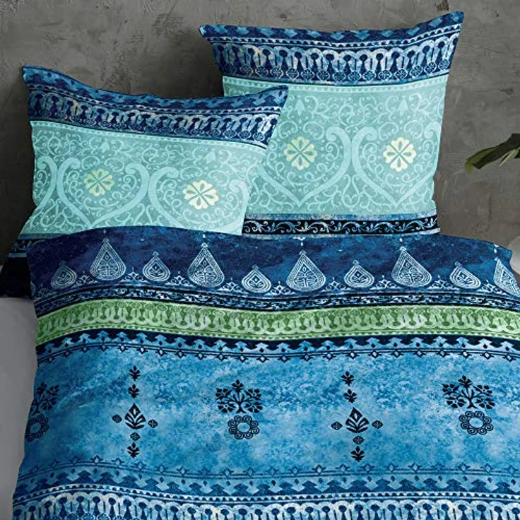 Casatex Bettwäsche Indi Satin blau-türkis 135x200 cm (80x80 cm) - 100% Baumwolle, mit Reißverschluss – Bild 3