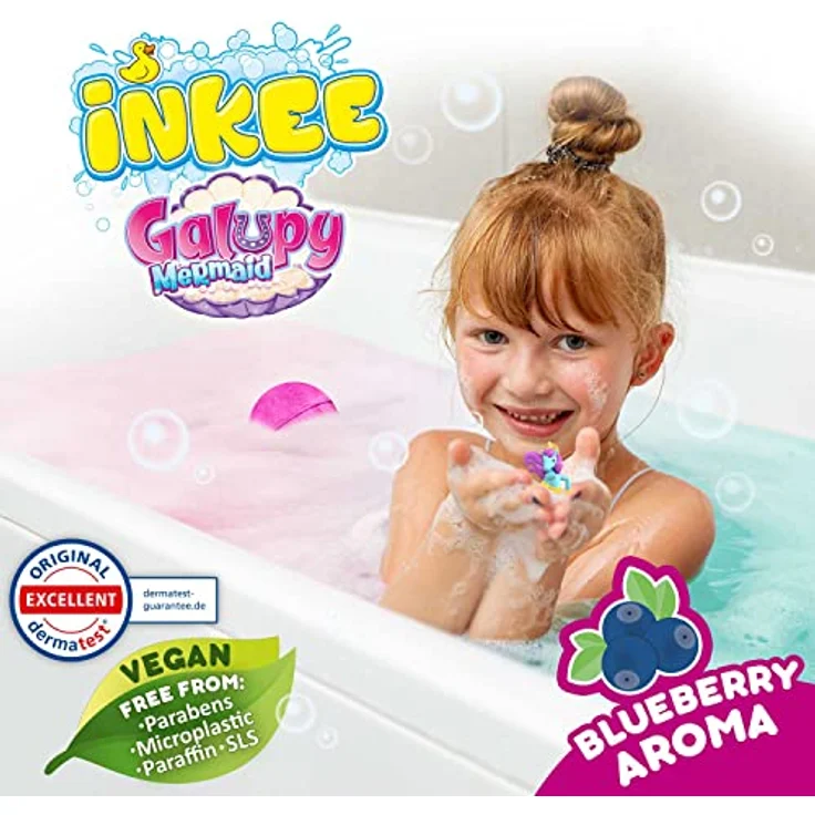 CRAZE INKEE GALUPY MERMAID | 3er Pack Meerjungfrau Badekugeln, 3x Kinder Badebomben mit Überraschung , Einhorn Spielzeug, Blaubeerenaroma – Bild 5