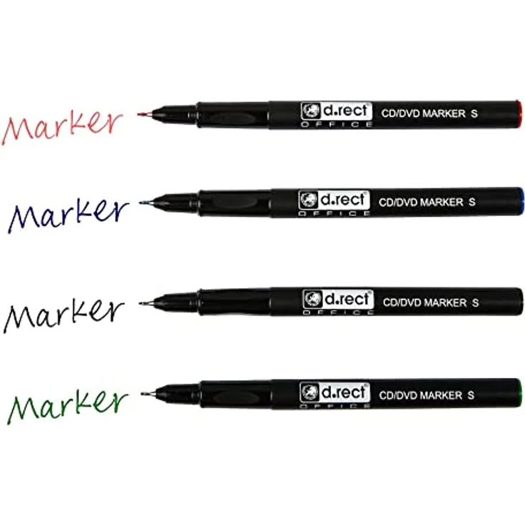 D.RECT - CD/DVD Marker Stift | Satz von 4 Farben | 0,4-0,5 mm | Permanentstift | Ideal für Glas, Kunststoff und Folie| Sehr Universell