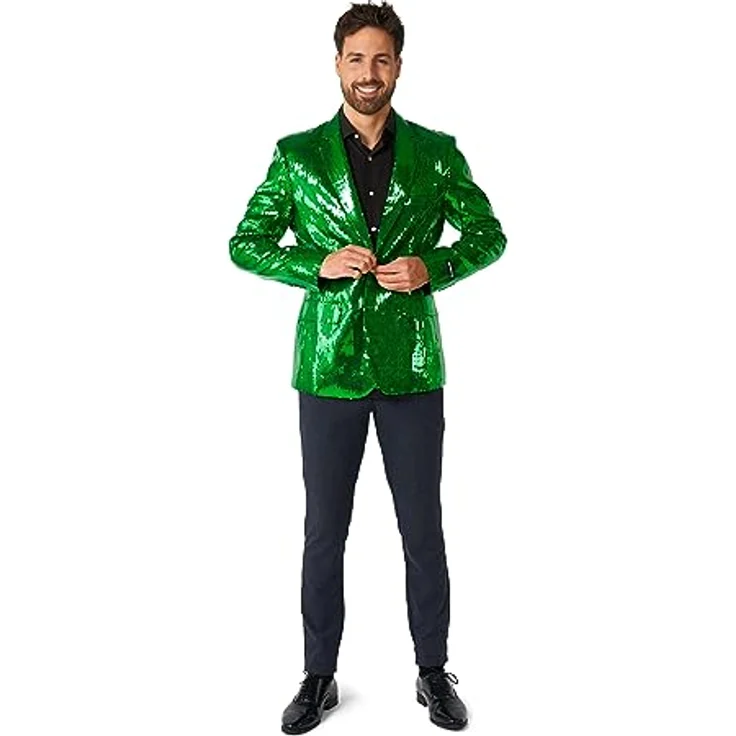 Suitmeister Pailletten (XXL), Glitzerjacke in Grün, Slim-Fit Design für Mottopartys und Festivals – Bild 3