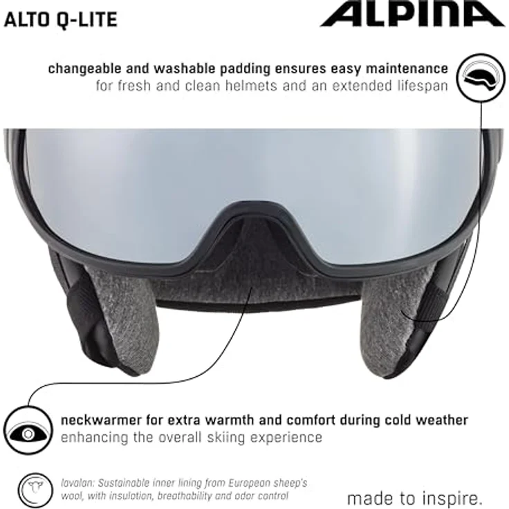 ALPINA ALTO Q-LITE - Sicherer, Stoßabsorbierender & Individuell Anpassbarer Skihelm Mit Kontrastverstärkendem Visier Für Erwachsene, black matt, 51-55 cm – Bild 3