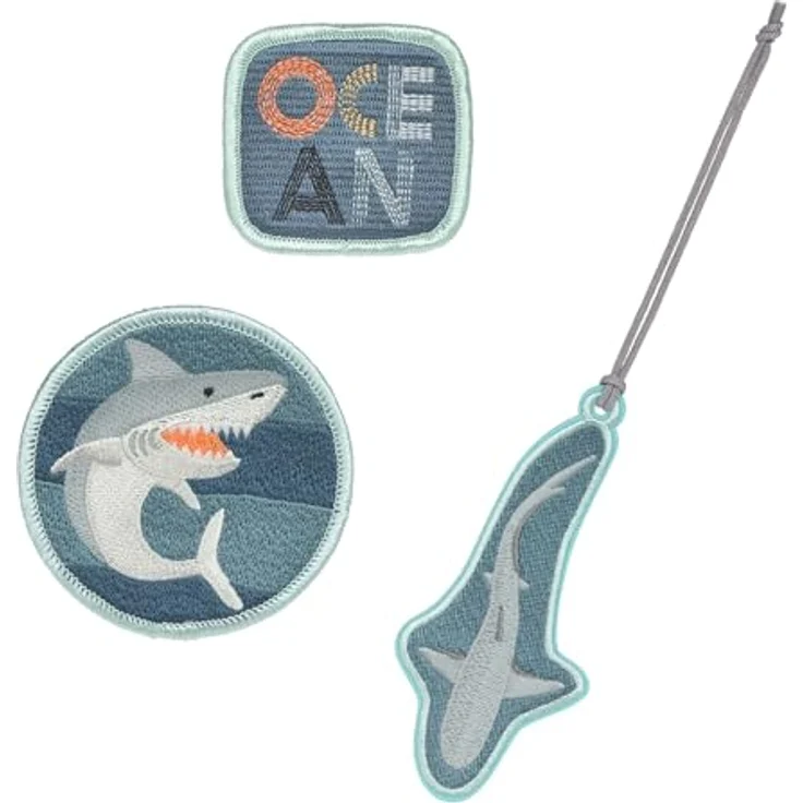 LÄSSIG Anhänger und Patches Set (3 STK.) mit Druckknopf/School Patches Set Shark Ocean Edition – Bild 1