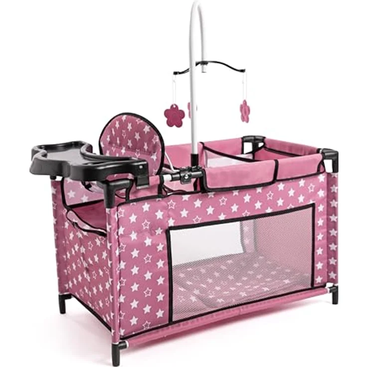 Bayer Puppenbett Puppenmultibett, altrosa, Mit integriertem Hochstuhl, Wickelablage und Mobile – Bild 2