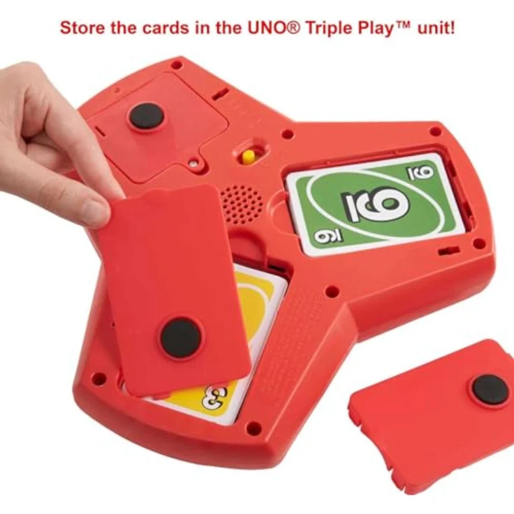 Mattel UNO Triple Play Kartenspiel, interaktives Spiel mit drei Ablagestapeln und "Triple Play!"-Modus für 2-6 Spieler – Bild 5