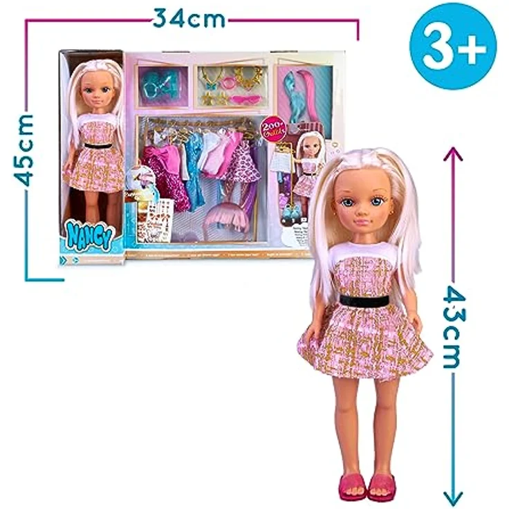 NANCY - Looks Dressing Room, Glamouröser Puppenschrank, 8 Kleider und 8 Accessoires, Spielzeugschuhe, Personalisiertes Stickerset, Jungen und Mädchen ab 3 Jahren, Famosa (NAC48000) – Bild 2
