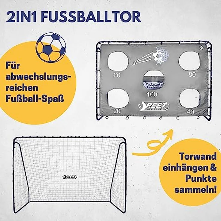 Best Sporting Fußballtor mit Torwand I Fußballtor Kinder mit verschiedenen Farbmotiven I Fußball Tor 213cm x 152cm I Hochwertiges Kindertor mit Netz, Torwand & Heringen I Fussball Tor Grau – Bild 2