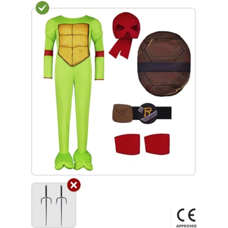 Funidelia | Raphael Kostüm - Teenage Mutant Ninja Turtles für Jungen - Größe 3-4 Jahre - Grünes Kostüm für Kinder & Verkleidung für Partys, Karneval & Halloween – Bild 5