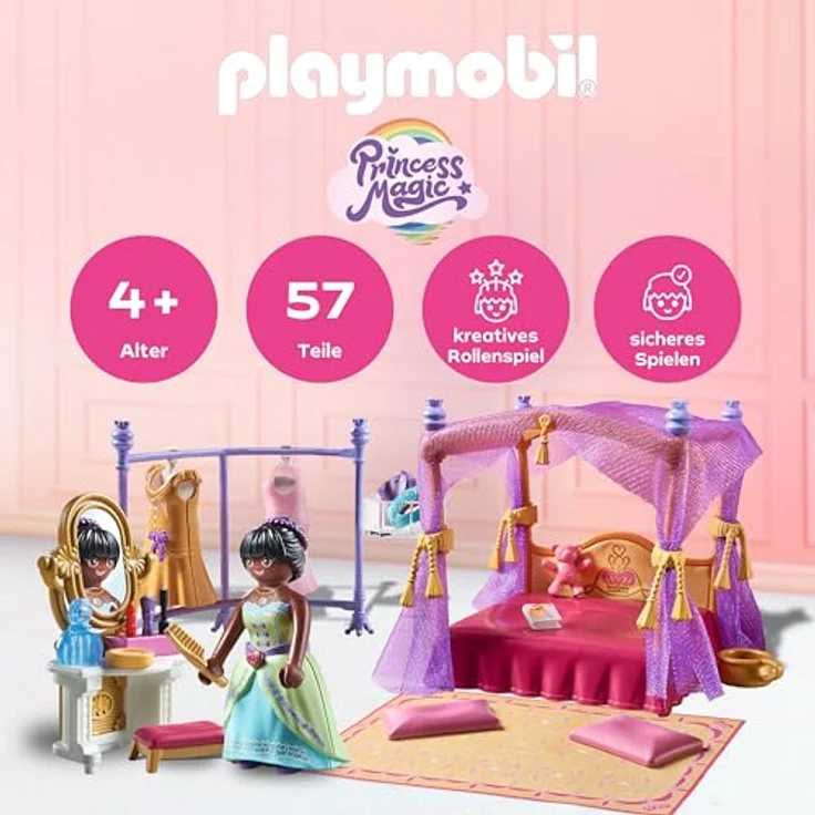PLAYMOBIL 71847 Prinzessinnen-Schlafzimmer mit Ankleide, Himmelbett und 3 Kleider, Teil der Princess Magic Reihe – Bild 3