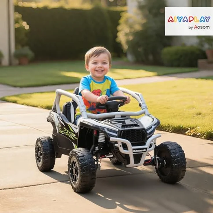 AIYAPLAY Kawasaki TERYX KRX 1000 Kinder Elektroauto 12V, UTV mit 2 Motoren, 2,4 GHz Fernbedienung, Federungssystem, LED-Leuchten, Musik und Hupe, Grau, für 3-8 Jahre – Bild 2
