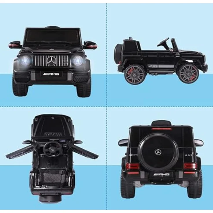 FINOOS Mercedes G63 AMG Elektroauto für Kinder, 12 V, mit Fernbedienung, 2 + 1 Geschwindigkeitsstufen, Hupe, LED, Musik und USB-Anschluss, Schwarz – Bild 2