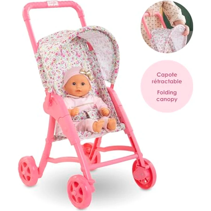 Corolle Puppenbuggy, Puppenwagen im Blumenmuster mit verstellbarem Sonnendach, geeignet für 30 cm Puppen, ab 18 Monaten – Bild 6