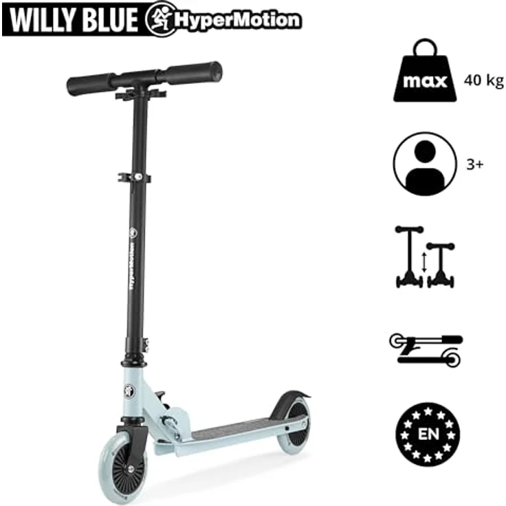 HyperMotion Zweirädriger Roller WILLY 3-8 Jahre - Höhenverstellbar, Leicht und Faltbar, Blau – Bild 3