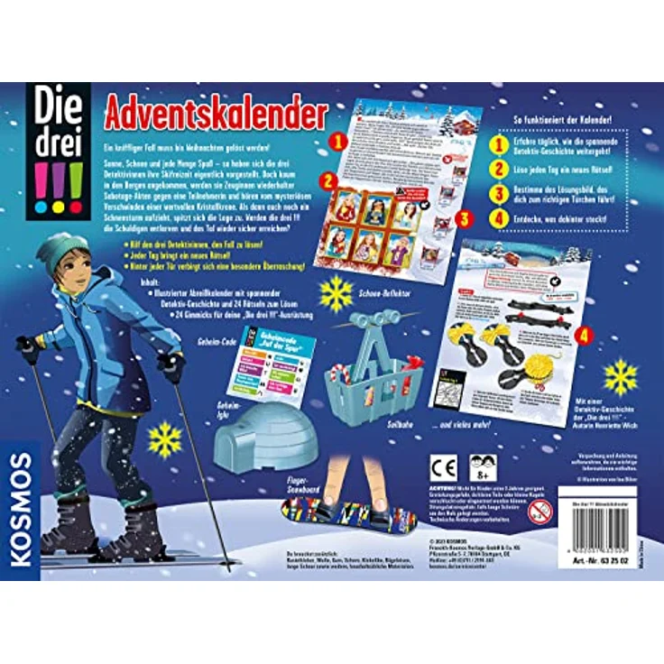 Kosmos 632502 Die DREI !!! Adventskalender 2023, Löse das Rätsel um das Geheimnis auf der Ski-Freizeit, mit 24 Detektiv-Gimmicks, Spielzeug-Adventskalender für Kinder ab 8 Jahre – Bild 2