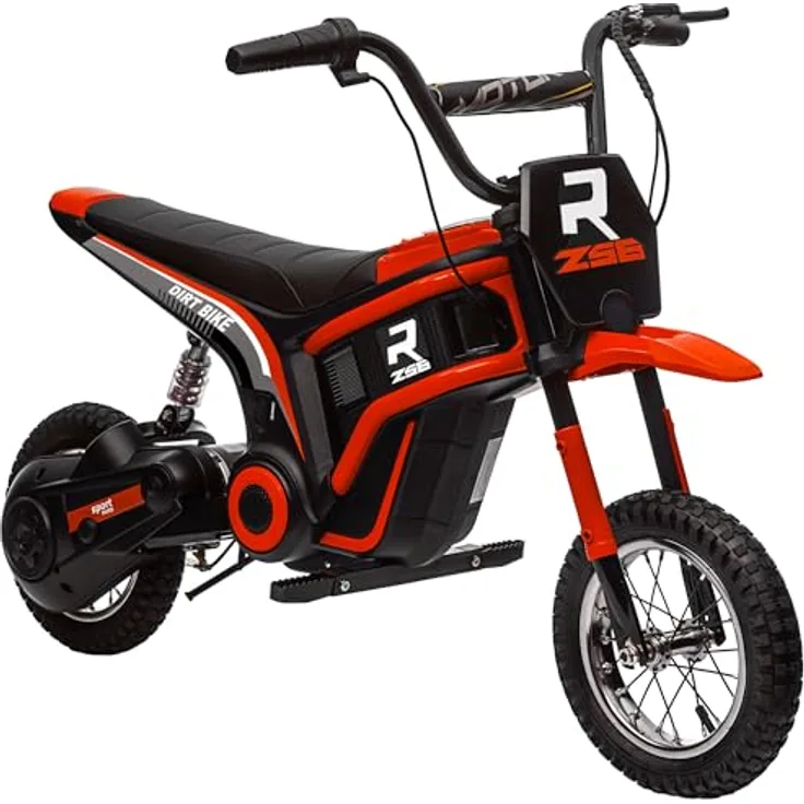 HOMCOM Elektro Motorrad Kinder, 24V 350W, 8-16 KMH, 12 Zoll Luftreifen, mit Musik Scheinwerfer, Rot, für Kinder 8-12 Jahre