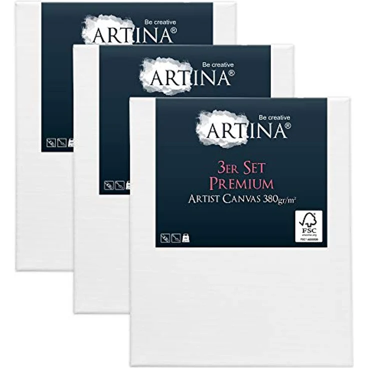 Artina 3er Set Premium 30x40 cm Keilrahmen – FSC® Holz Keilrahmen Leinwand 100% Baumwolle Leinwand weiß vorgrundiert – Leinwände zum Bemalen 380 g/m² - Extrabreiter, bespannter Keilrahmen – Bild 2