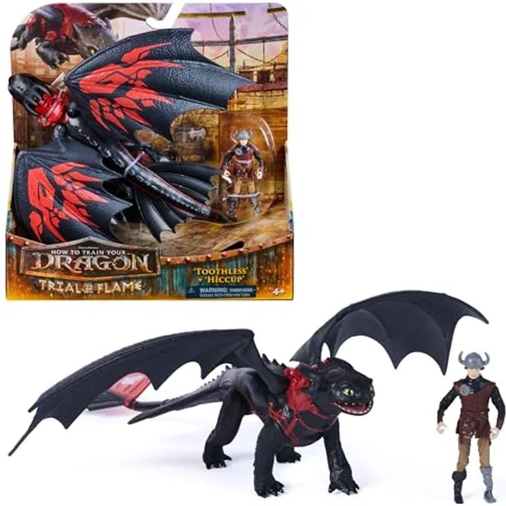 DreamWorks Dragons Drachenzähmen leicht gemacht - Actionfiguren-Set Hicks und Ohnezahn mit elastischen Flügeln, 33 cm Drache und 7,5 cm Wikinger, Spielzeug für Kinder ab 4 Jahren