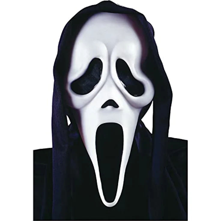 Fun World Ghostface Scream Maske, originale Halloween Verkleidungsmaske mit angenähter schwarzer Stoffkapuze – Bild 8