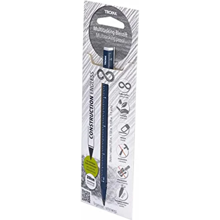 Troika CONSTRUCTION ENDLESS Multitasking-Bleistift, nachhaltige Endlos-Schreibspitze, blau, austauschbar, radierbar mit Zentimeter-/Zoll-Lineal, 147 x 10 x 10 mm – Bild 3