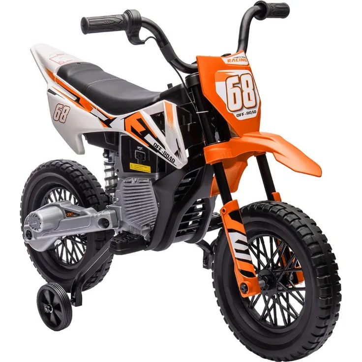 AIYAPLAY Elektro-Kindermotorrad 12V, mit Musik, abnehmbar Trainingsrädern, 2,4-5 km/h, Belastbarkeit 30 kg, Orange